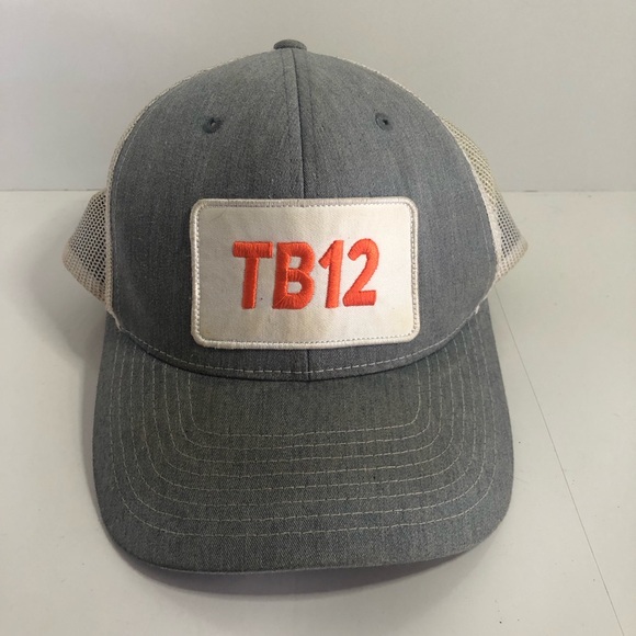 TB12 Hat. Adjustable Size. Grey/Orange. Some Slight Wear And Staining On Mesh. - Picture 2 of 9
